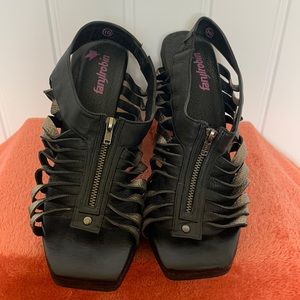 FARYL ROBIN BLACK & GUNMETAL Sz 10 4inch heels with a 1inch lift in front